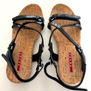 Prada Sandals in Black Patent Leather